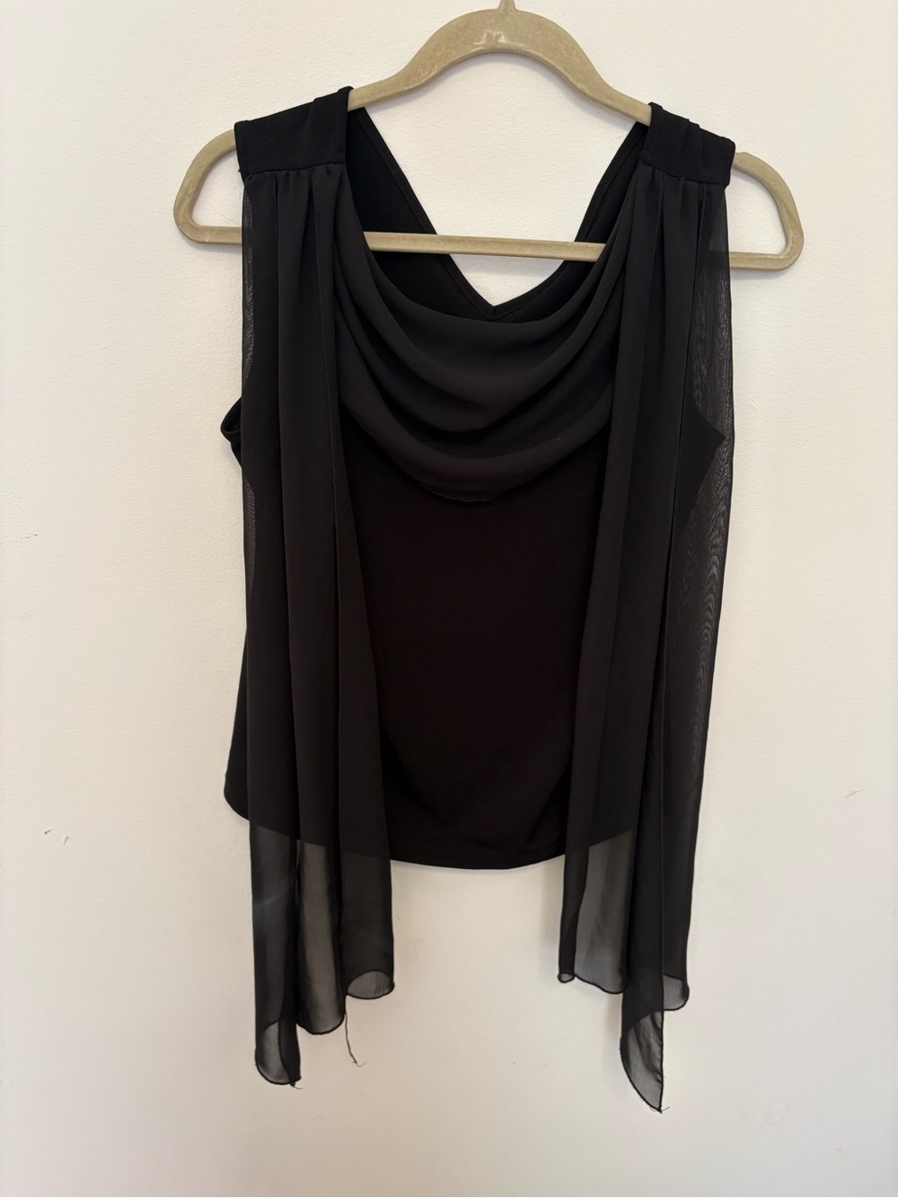Draped Black Sleeveless Chiffon Overlay Top whimsigoth size small grunge